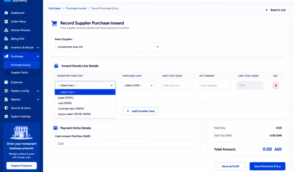 Restaurant software-cashier bill pos module