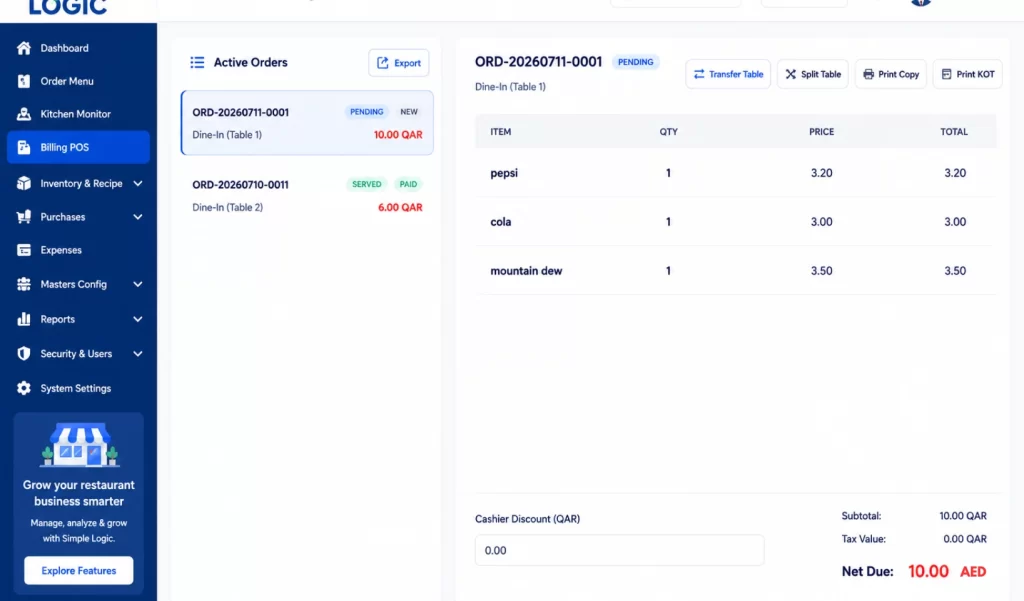 Restaurant software module purchase
